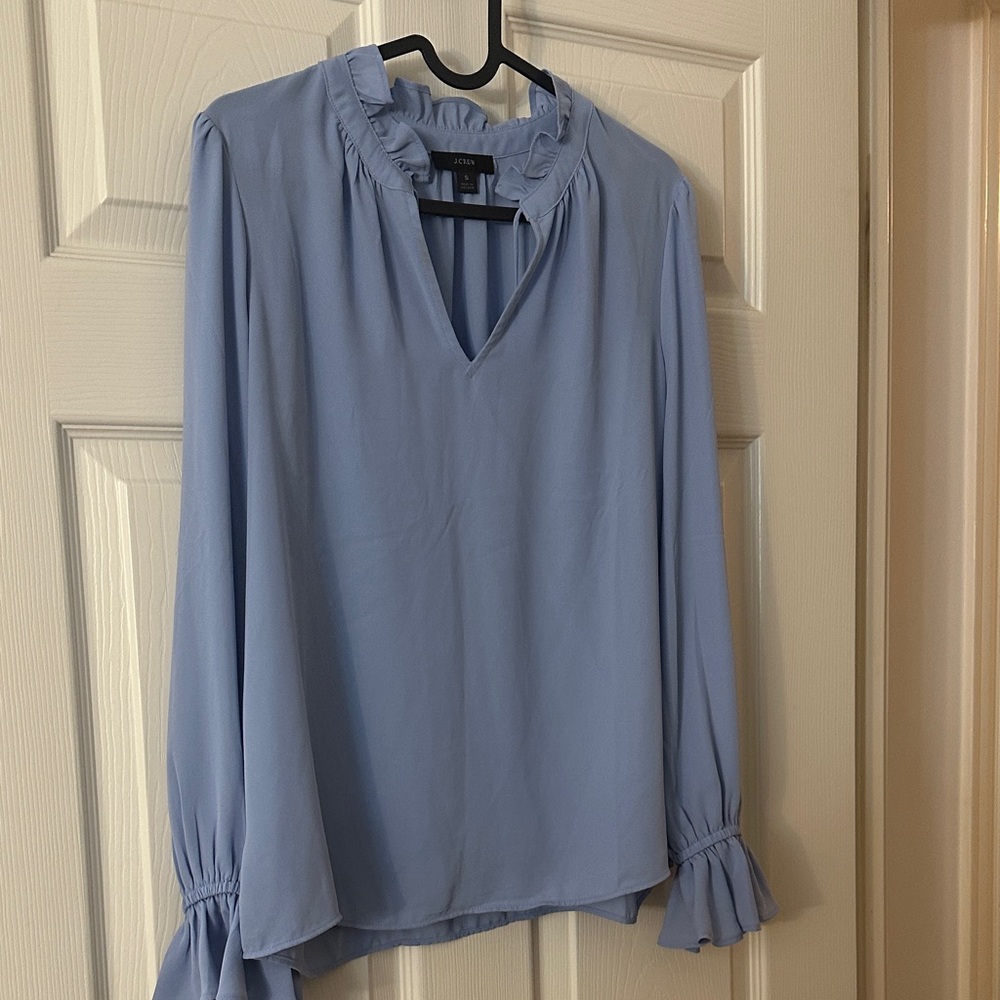 J. Crew Light Blue Ruffle Neck Blouse
